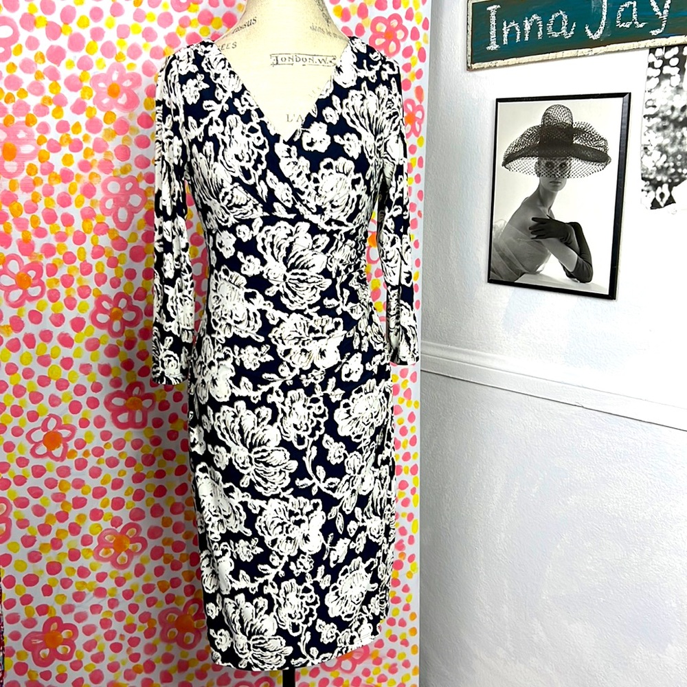 Lauren Ralph Lauren Long Sleeve Side Rouch Jersey Sheath Dress Sz. 4